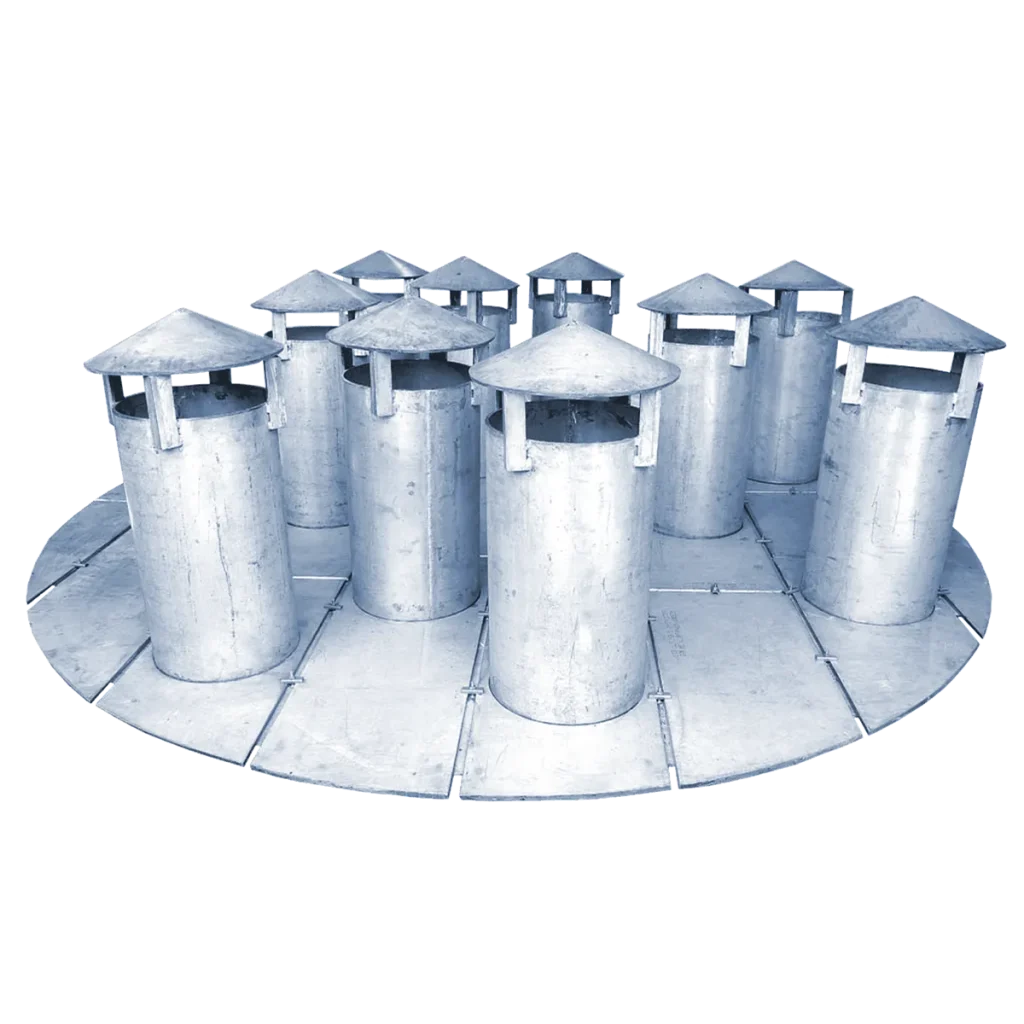 chimney tray component for pack tower gas distributor tower internals system