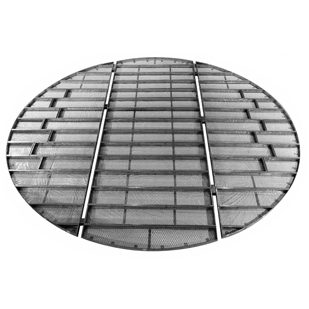 bed limiter with woven mesh component for pack tower random packing holder tower internals system