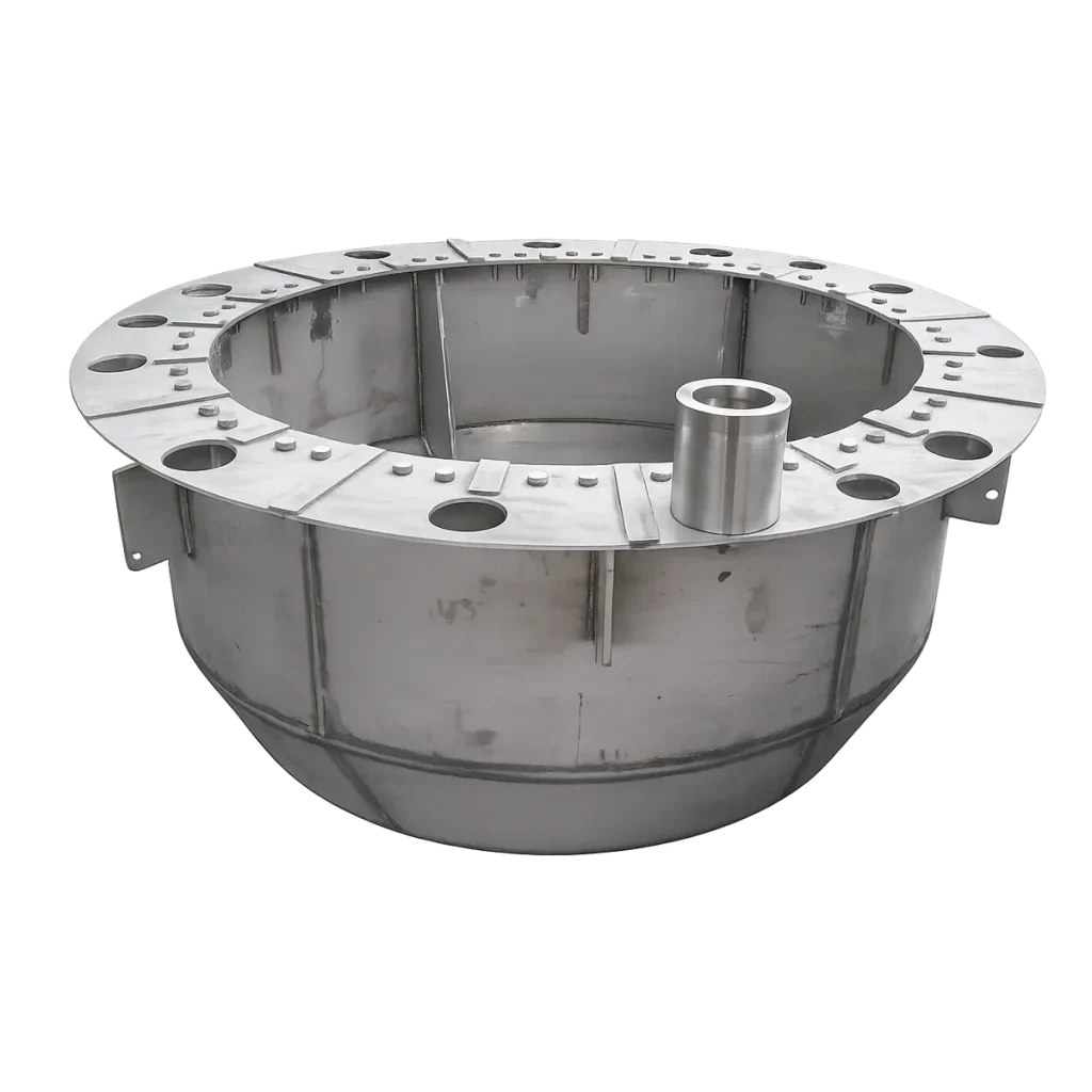 conical cover plate component for fixed bed radial flow reactor internal system
