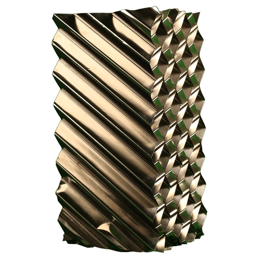 metal grid component for pack tower structured packing tower internals system