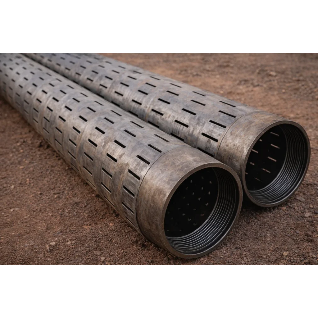 slotted pipe well screen component for oil & gas well pipe base well screen system