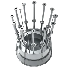 catalyst transfer pipe component for fixed bed radial flow reactor internal system