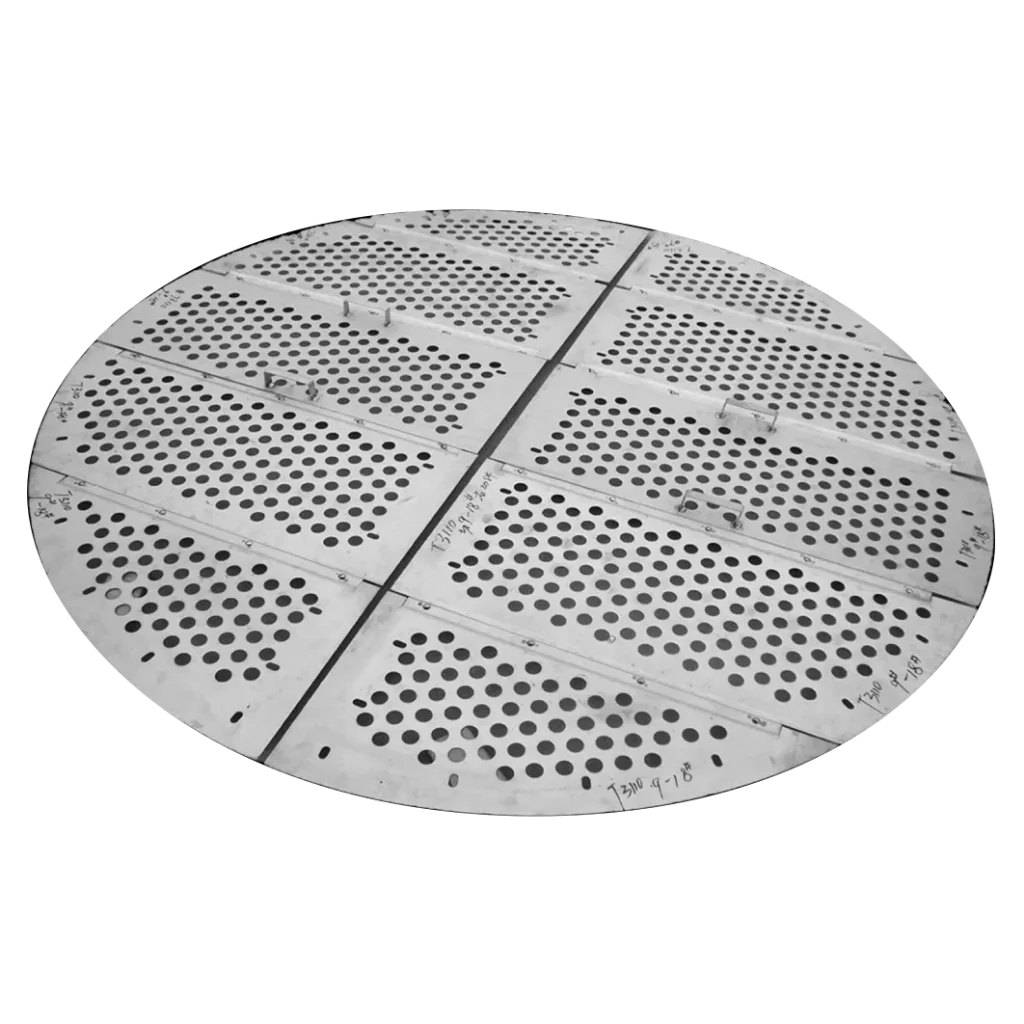 flat dual flow tray component for tray tower tray without downcomer (counter cross flow) tower internals system