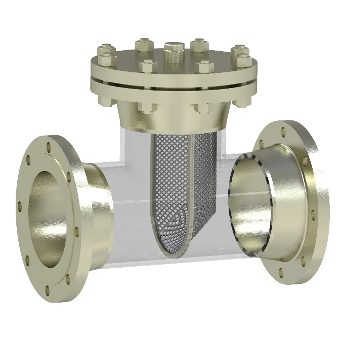 t-type strainer component for inline strainer filtration system